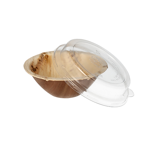 1200 Schalen, Palmblatt rund 300 ml Ø 15 cm · 8,3 cm mit rPET Deckel "Kombipack"