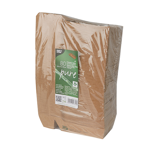 11520 Pommes-Frites-Trays, Pappe "pure" 2-geteilt 3,5 cm x 7 cm x 12 cm braun "100% Fair" mittel