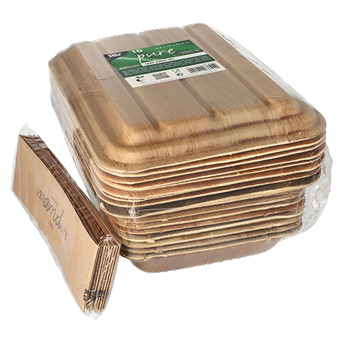 800 Trays, Palmblatt "pure" eckig 500 ml 6,5 cm x 17,5 cm x 25,5 cm mit Deckel und Banderole