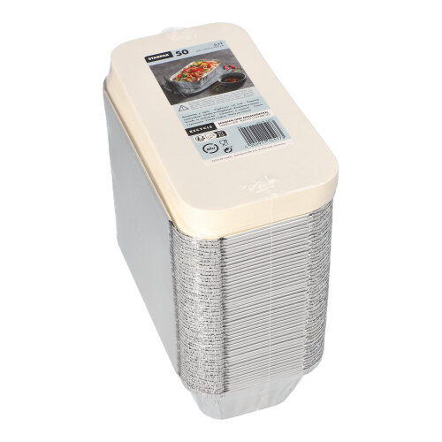 50 Schalen, Alu + Einlegedeckel, PE-beschichtet eckig 0,7 l 4,9 cm x 10,3 cm x 19,5 cm 6000 Schalen, Alu + Einlegedeckel, PE-beschichtet eckig 0,7 l 4,9 cm x 10,3 cm x 19,5 cm