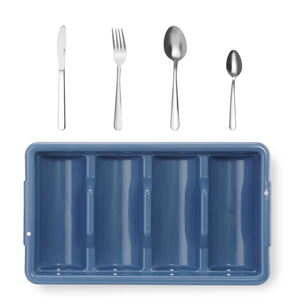 Besteck-Set mit Tablett, Blau, 525x300x(H)95mm, Rechteckig