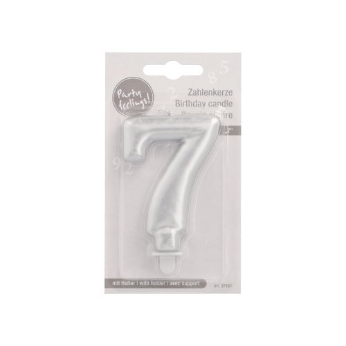 1 Zahlenkerze mit Halter 7 cm silber "7" 4320 Zahlenkerze mit Halter 7 cm silber "7"