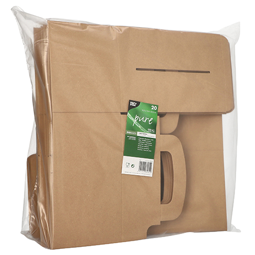 1200 Lunch-Boxen, Pappe "pure" eckig 12,5 cm x 15,5 cm x 22,5 cm braun mit Tragegriff