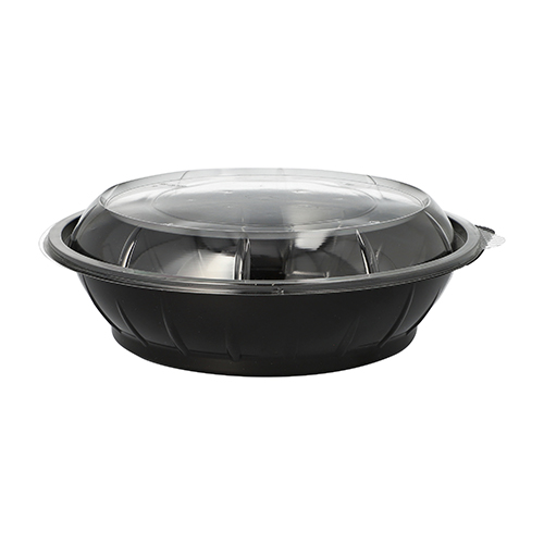 1350 Salatschalen, PET 1000 ml Ø 21,8 cm · 6 cm schwarz "Snap It" mit Deckel R-PET glasklar