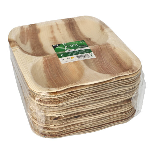 1800 Siegelschalen Palmblatt "pure" eckig 500 ml 4 cm x 26 cm x 26 cm 3-geteilt