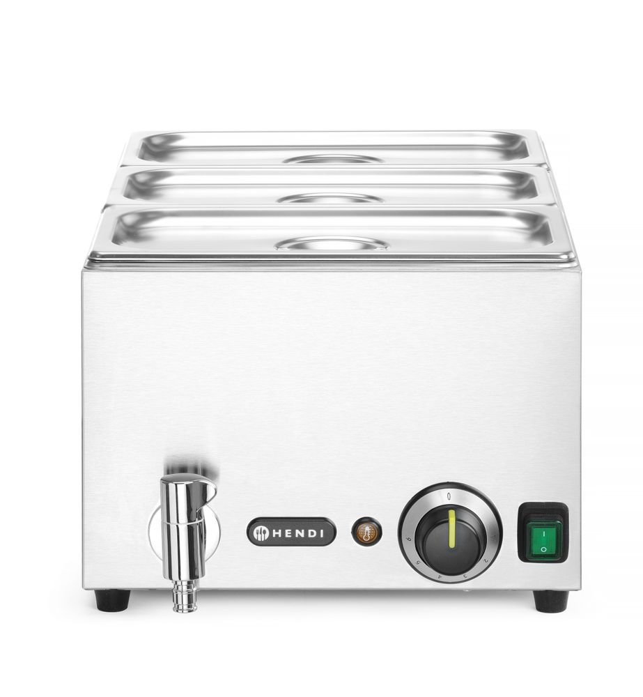 Set: Bain-Marie HENDI Ranger mit Ablasshahn + 3x GN 1/3 Behälter mit Deckel, HENDI, GN 1/1, 230V/1000W, 604x332x(H)242mm Set: Bain-Marie HENDI Ranger mit Ablasshahn + 3x GN 1/3 Behälter mit Deckel, HENDI, GN 1/1, 230V/1000W, 604x332x(H)242mm