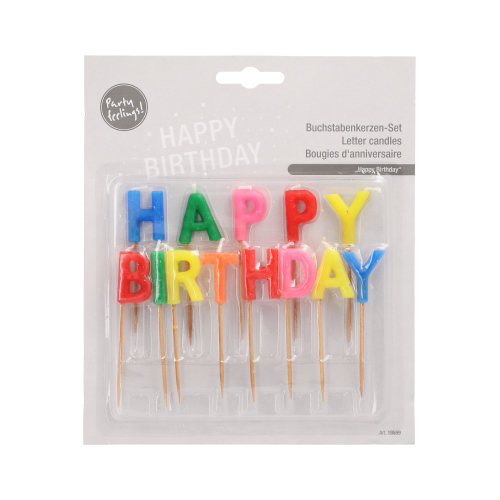 16 Buchstabenkerzen-Set 8 cm "Happy Birthday"