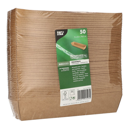 50 Snacktrays, Pappe "pure" 3 cm x 3,3 cm x 18,5 cm braun 14000 Snacktrays, Pappe "pure" 3 cm x 3,3 cm x 18,5 cm braun