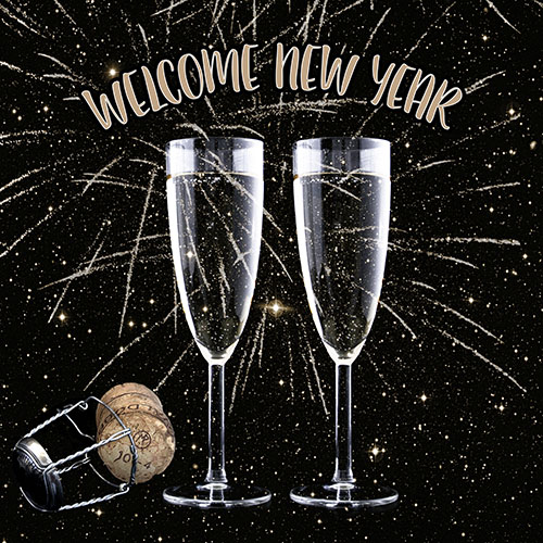21600 Servietten, 3-lagig 1/4-Falz 33 cm x 33 cm "Welcome New Year"