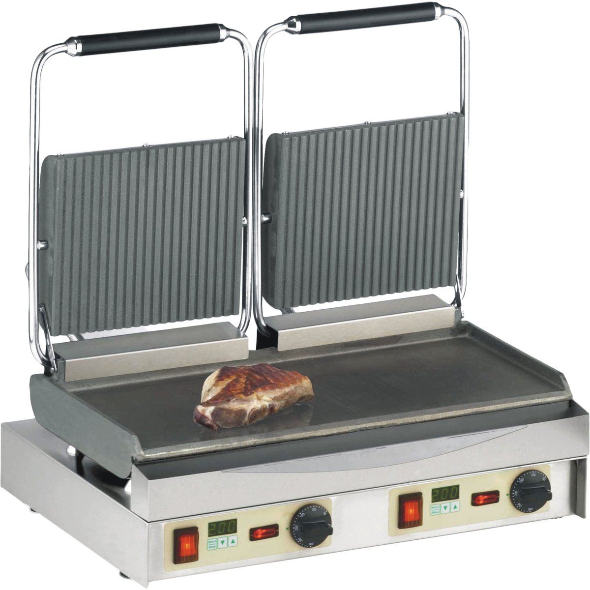 Kamtschatka-Grill oben geriffelt + unten glatt, mit Digitaltimern