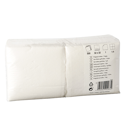 108000 Servietten, 1-lagig 1/4-Falz 32 cm x 32 cm weiss