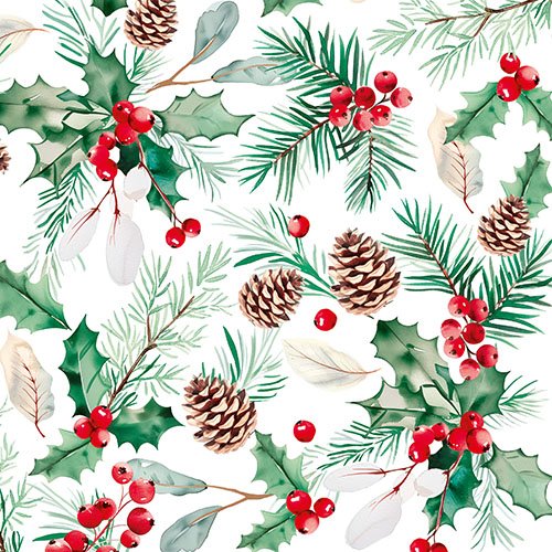 100 Servietten, 3-lagig 1/4-Falz 33 cm x 33 cm "Mistletoe and Pinecone" 21600 Servietten, 3-lagig 1/4-Falz 33 cm x 33 cm "Mistletoe and Pinecone"