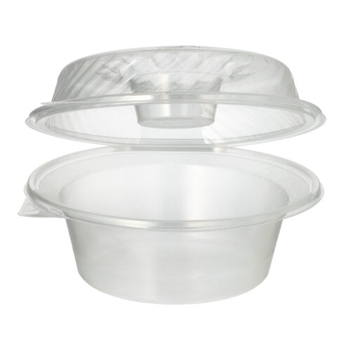Feinkost- und Salatschalen mit Klappdeckel PP rund 1400 ml 11,4 cm x 22 cm x 21,5 cm transparent mit Dipfach Feinkost- und Salatschalen mit Klappdeckel PP rund 1400 ml 11,4 cm x 22 cm x 21,5 cm transparent mit Dipfach