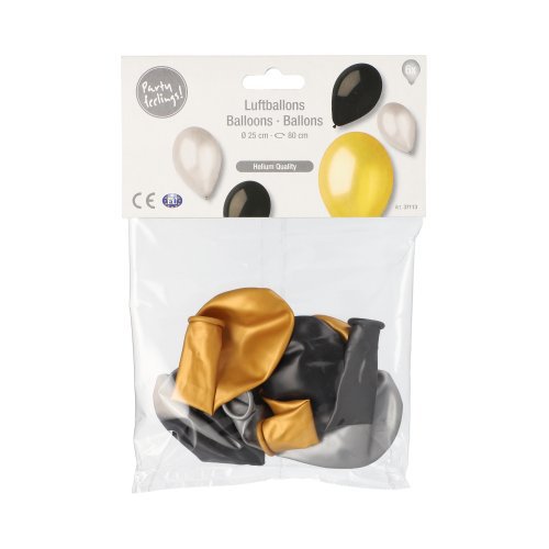 20160 Luftballons Ø 25 cm schwarz/gold/silber