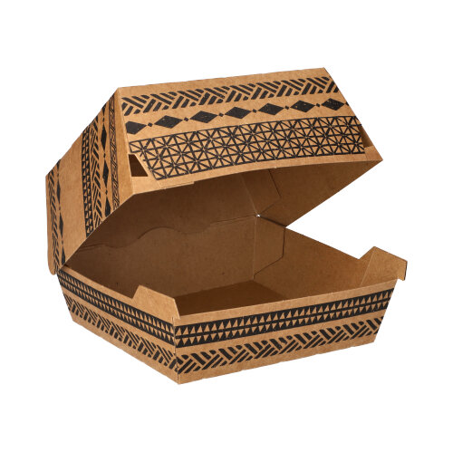 3840 Burgerboxen, Pappe 7,8 cm x 11 cm x 11,5 cm braun "Maori" groß