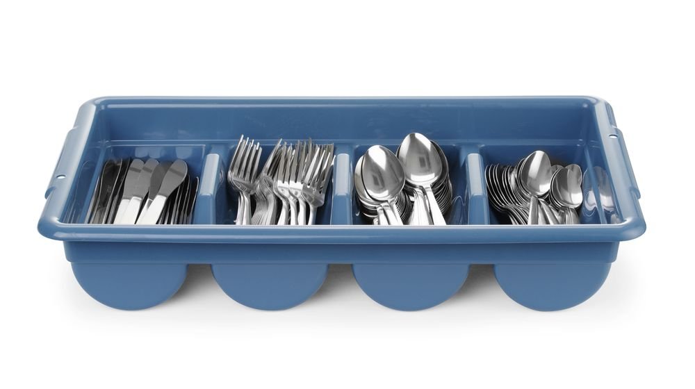 Besteck-Set mit Tablett, Blau, 525x300x(H)95mm, Rechteckig Besteck-Set mit Tablett, Blau, 525x300x(H)95mm, Rechteckig