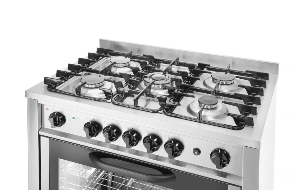 Gasherd - 5 Kochfelder mit Elektroofen, HENDI, Kitchen Line, Silber, 230V/2900W, 14,3kW, 900x653x(H)900mm