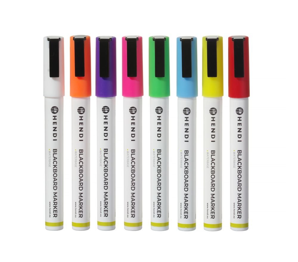 Kreidemarker 3 mm, HENDI, Marker 1x weiß, 1x rot, 1x blau, 1x grün, 1x gelb, 1x violett, 1x orange und 1x pink