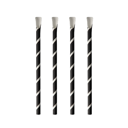 51200 Trinkhalme mit Löffel, Papier Ø 8 mm · 20 cm schwarz/weiss "Stripes"