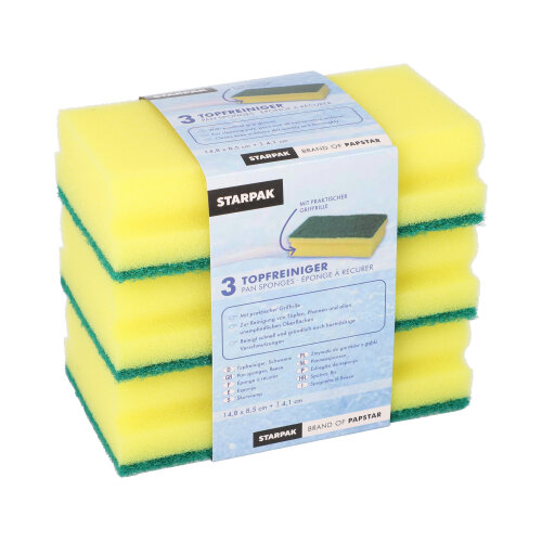 1512 Topfreiniger, Schwamm Jumbo eckig 4,1 cm x 14,8 cm x 8,5 cm gelb/grün mit Griffrille, kratzend