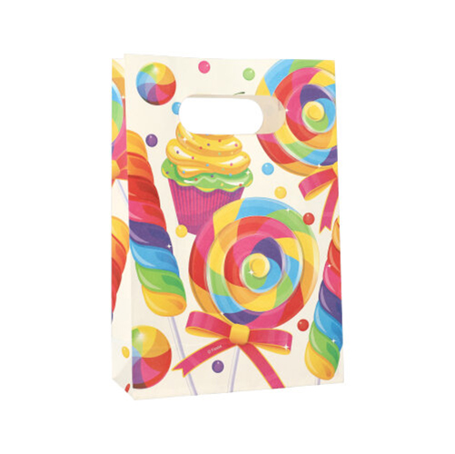 17600 Partytüten, Papier 21 cm x 14 cm x 6 cm farbig "Candies" mit Griff