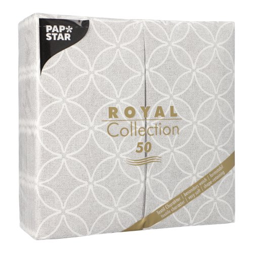 12500 Servietten "ROYAL Collection" 1/8-Falz 40 cm x 40 cm grau "Circle Flowers"