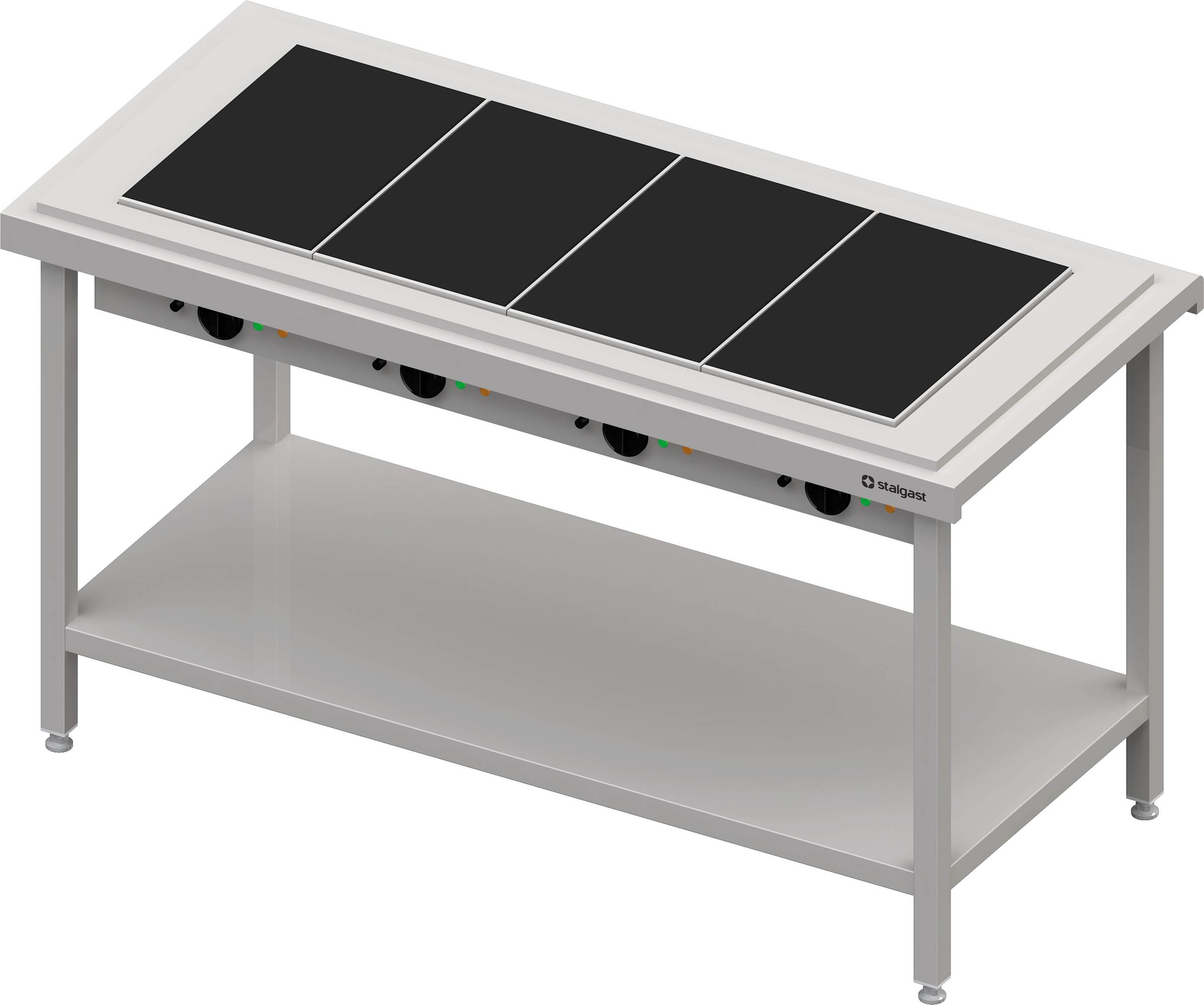 Warmausgabe mit einer Glaskeramik-Wärmeplatte 4x GN1/1, 1570x750x880, Edelstahlabdeckung Warmausgabe mit einer Glaskeramik-Wärmeplatte 4x GN1/1, 1570x735x880, Granitabdeckung "Standard G1"