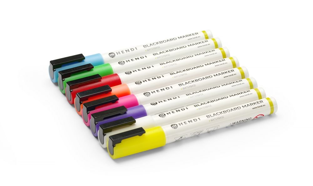 Kreidemarker 3 mm, HENDI, Marker 1x weiß, 1x rot, 1x blau, 1x grün, 1x gelb, 1x violett, 1x orange und 1x pink